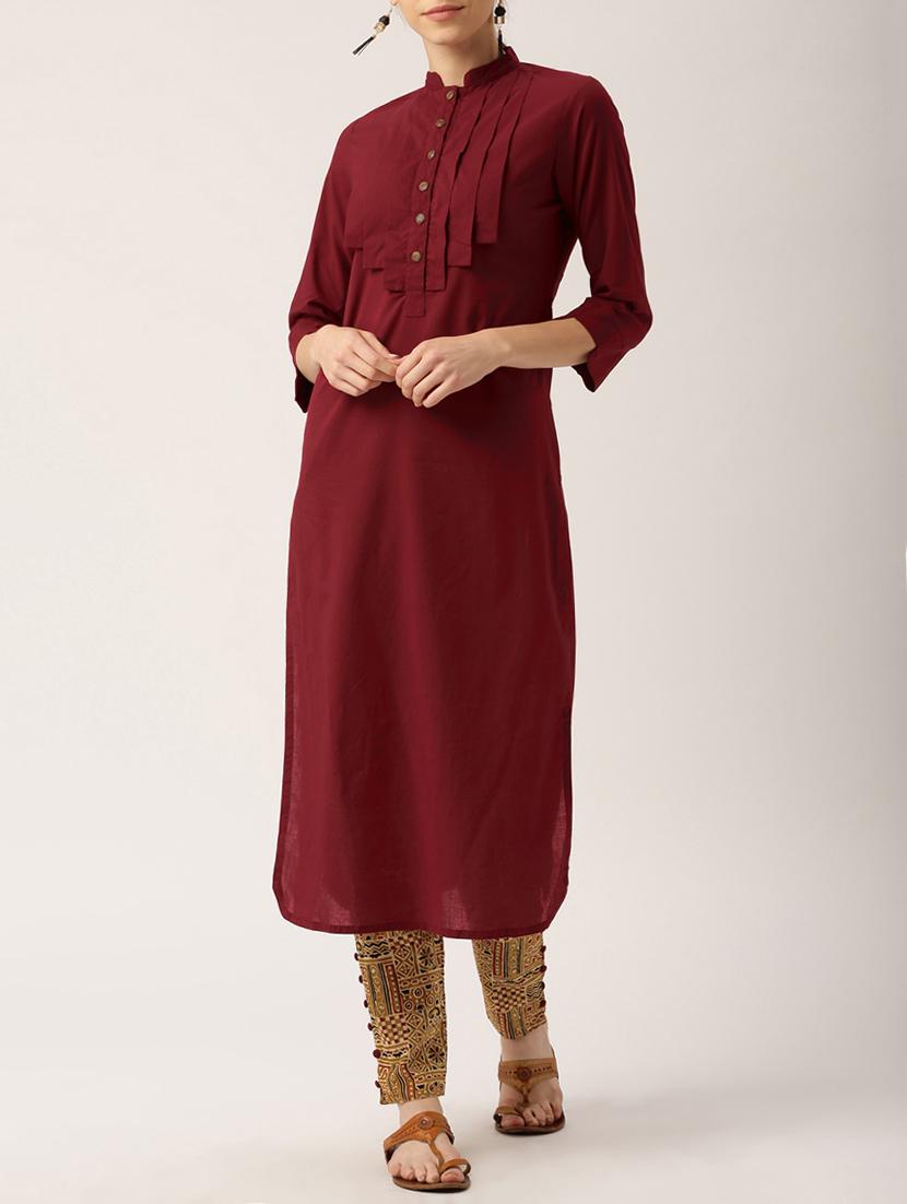 red cotton kurta pant set - 15030396 - Zoom Image - 1