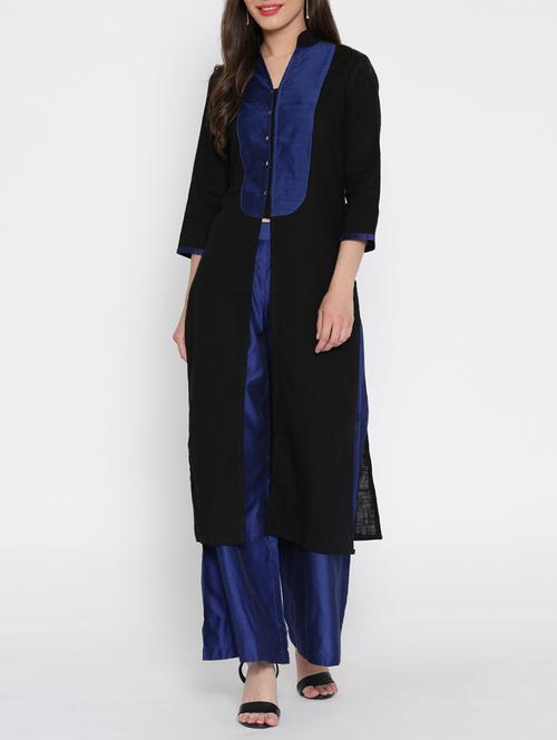 black cotton kurta palazzo set - 15030398 - Standard Image - 1
