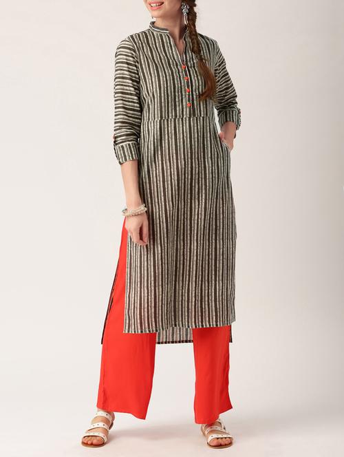grey cotton kurta palazzo set - 15030402 - Standard Image - 1