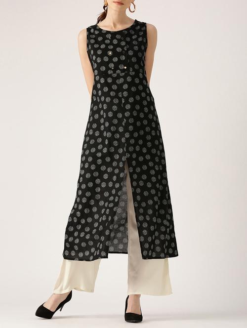 black cotton kurta palazzo set - 15030407 - Standard Image - 1