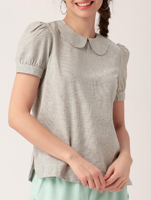 grey checkered cotton top - 15030415 - Standard Image - 1
