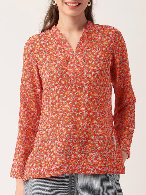 orange printed georgette top - 15030418 - Standard Image - 1