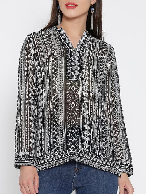 black printed georgette top - 15030419 - Standard Image - 1