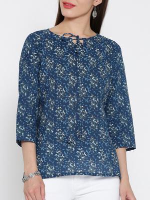 blue printed cotton top - 15030422 - Standard Image - 1