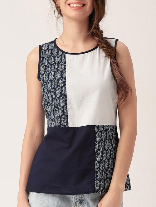 navy blue printed cotton top - 15030431 - Standard Image - 1