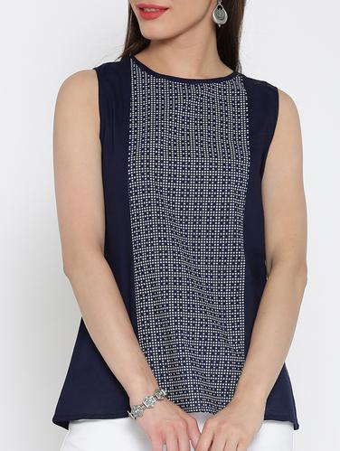 navy blue cotton printed top - 15030432 - Very Small Image - 1