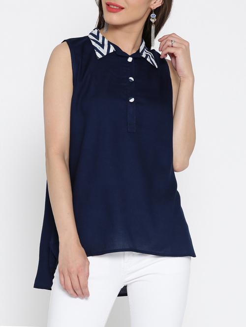 navy blue rayon high-low top - 15030435 - Standard Image - 1
