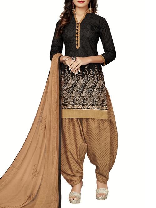 black cotton patiyala suits semistitched suit - 15030587 - Very Small Image - 1