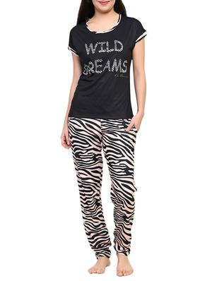 black animal printed nightwear pajama set - 15030643 - Standard Image - 1