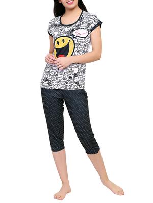 white printed capri nightwear set - 15030652 - Standard Image - 1