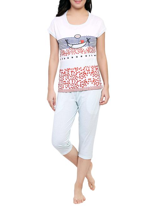 white printed capri nightwear set - 15030656 - Standard Image - 1