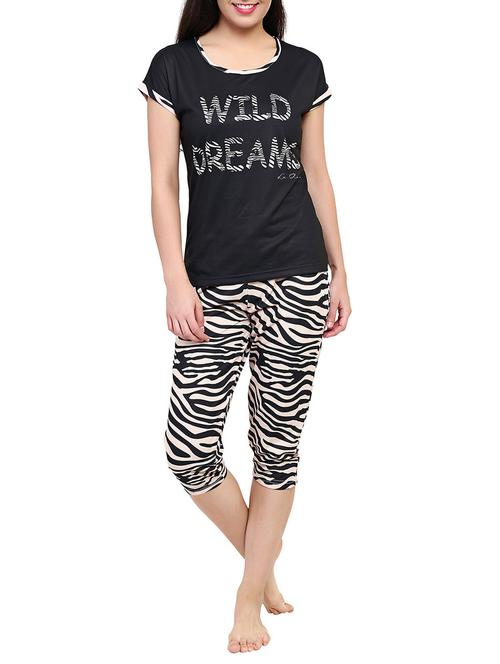 black printed capri nightwear set - 15030662 - Standard Image - 1