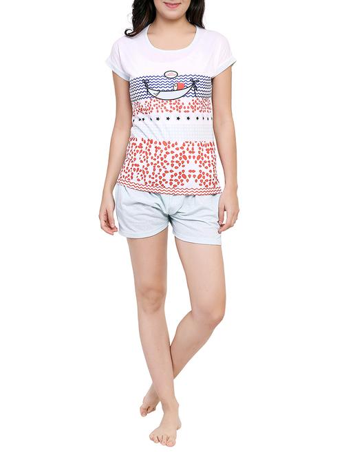 white printed nightwear shorts set - 15030675 - Standard Image - 1