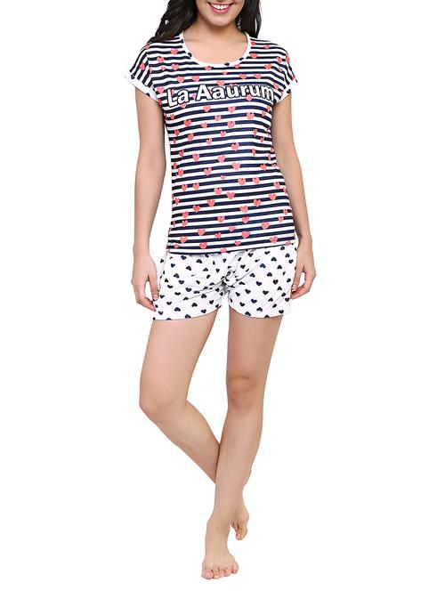 multicolored printed nightwear shorts set - 15030678 - Standard Image - 1