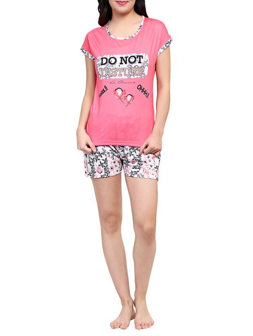 pink printed nightwear shorts set - 15030687 - Standard Image - 1