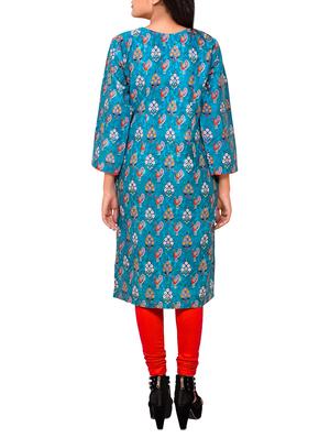 resha blue cotton straight kurta - 15030734 - Standard Image - 3
