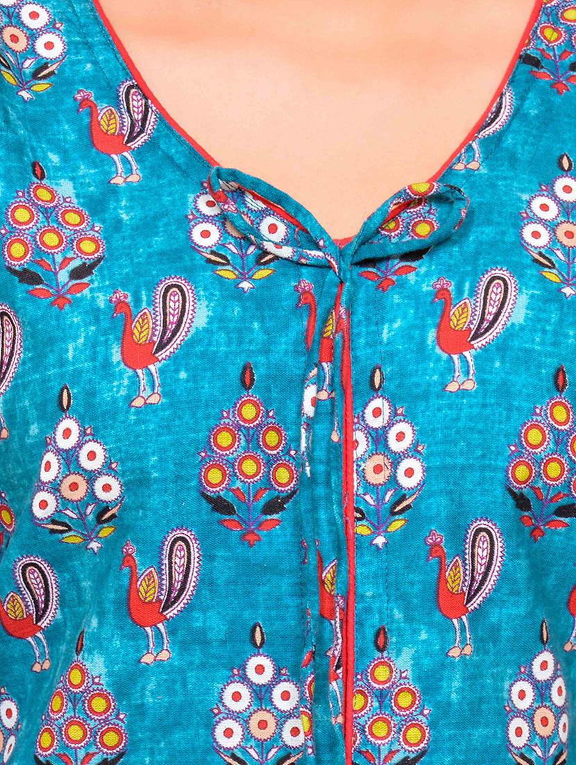 resha blue cotton straight kurta - 15030734 - Zoom Image - 4