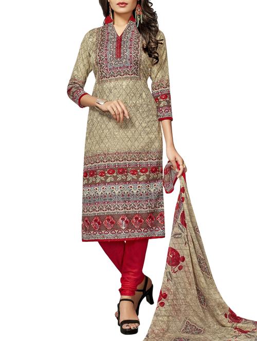 grey cotton churidaar suits unstitched suit - 15030745 - Very Small Image - 1