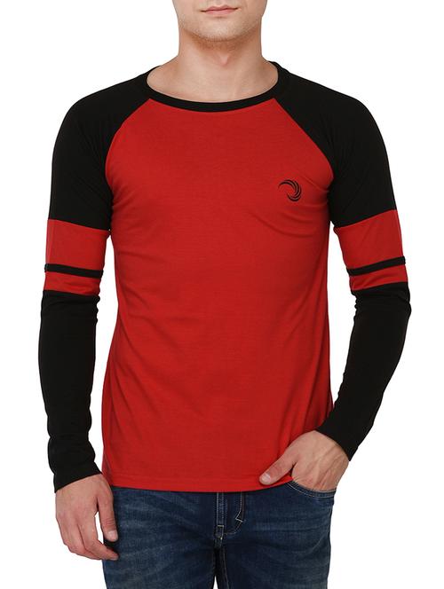 red cotton color block tshirt - 15030772 - Very Small Image - 1