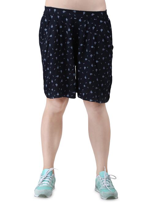 navy blue printed crepe shorts - 15030781 - Standard Image - 1