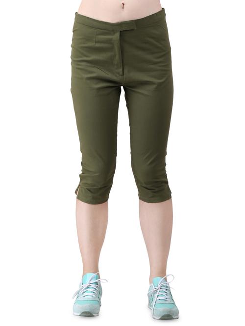 olive cotton lycra capri - 15030782 - Standard Image - 1