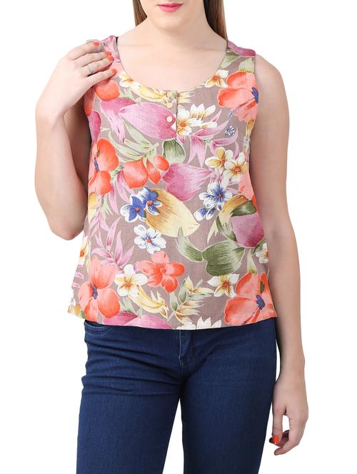 pink printed linen top - 15030788 - Standard Image - 1
