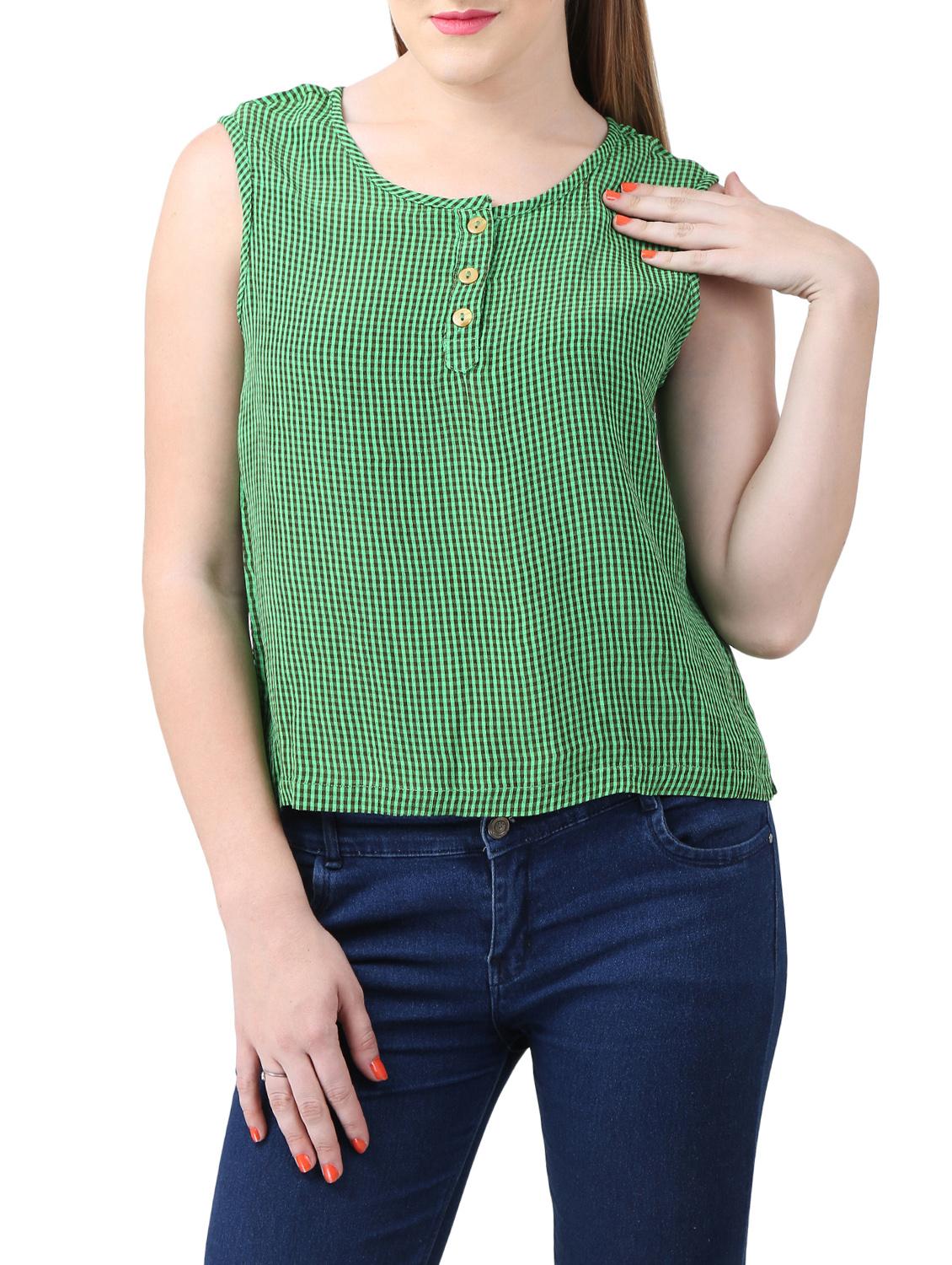 green viscose checkered top - 15030791 - Zoom Image - 1