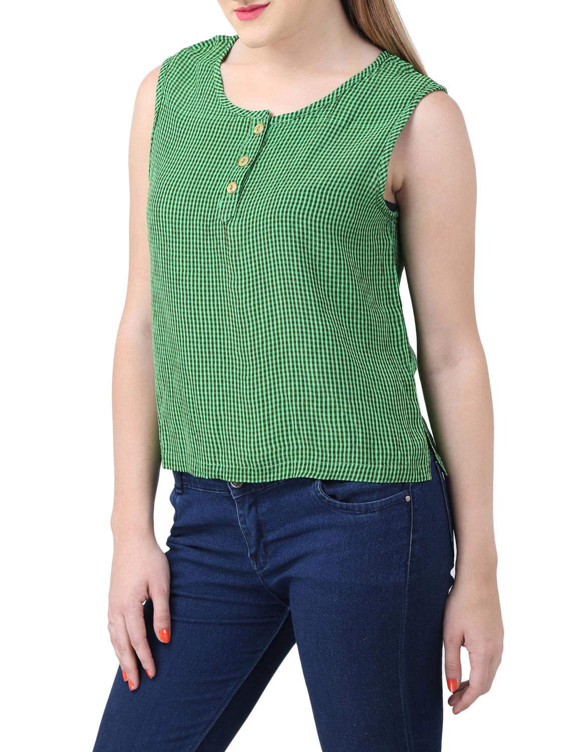 green viscose checkered top - 15030791 - Zoom Image - 2