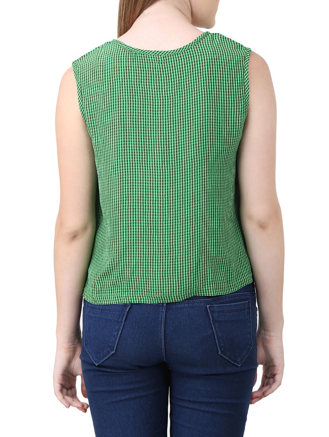 green viscose checkered top - 15030791 - Zoom Image - 3