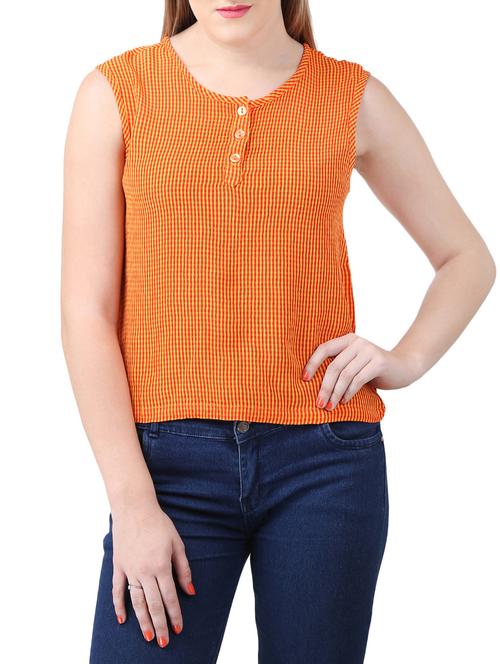 orange viscose checkered top - 15030792 - Standard Image - 1