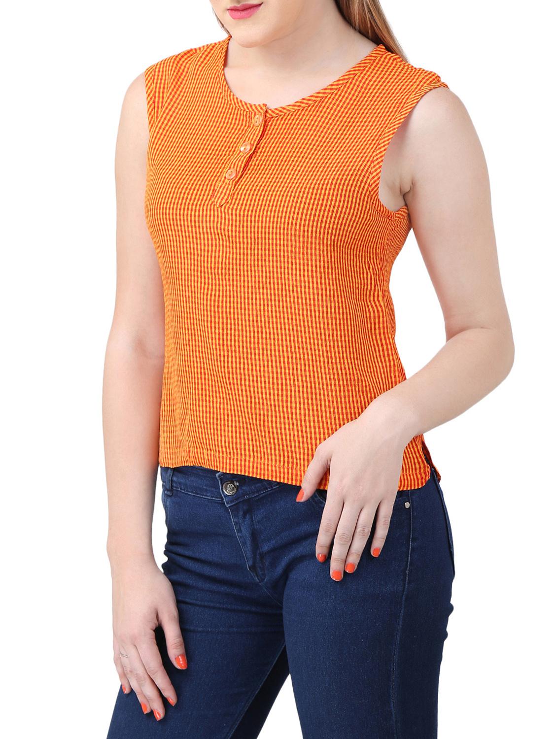 orange viscose checkered top - 15030792 - Zoom Image - 2