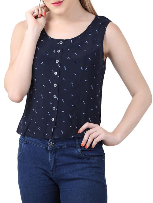 navy blue viscose printed top - 15030794 - Standard Image - 1