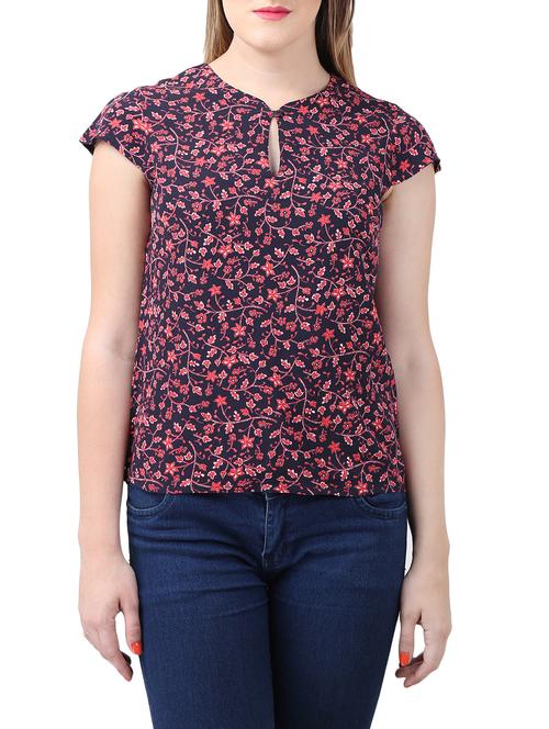 navy blue viscose printed top - 15030795 - Standard Image - 1