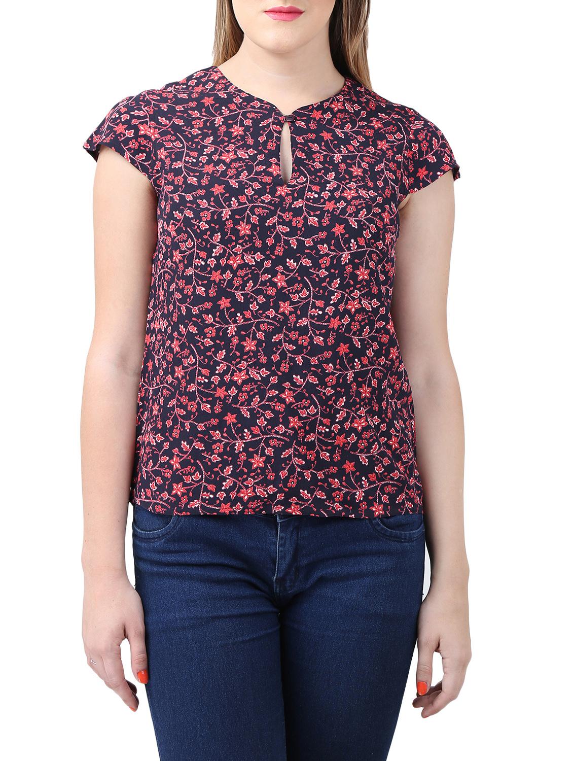 navy blue viscose printed top - 15030795 - Zoom Image - 1