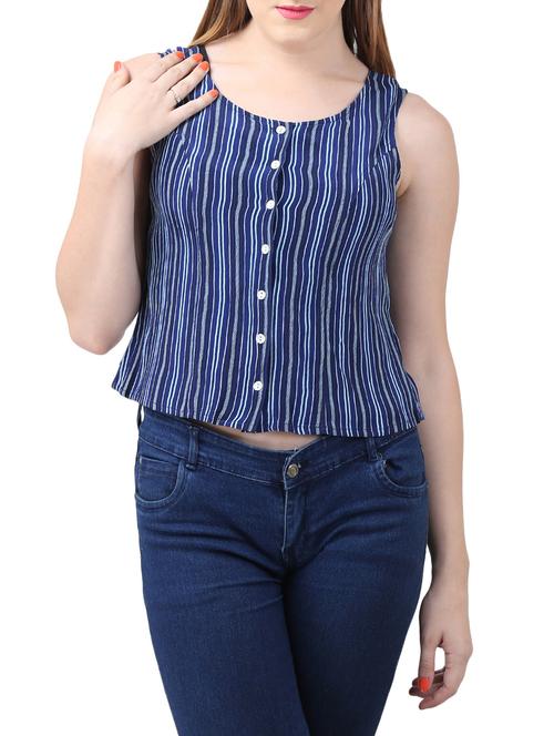 blue viscose printed top - 15030797 - Standard Image - 1