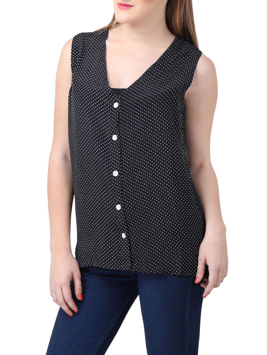 black polka doted sleeveless top - 15030799 - Zoom Image - 2
