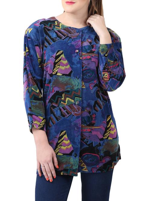 blue printed velvet tunic - 15030803 - Standard Image - 1