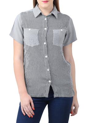 black checkered crepe shirt - 15030807 - Standard Image - 1