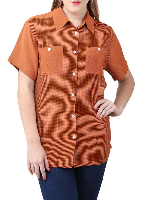 orange crepe checkered shirt - 15030808 - Standard Image - 1