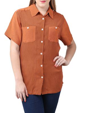 orange crepe checkered shirt - 15030808 - Standard Image - 1