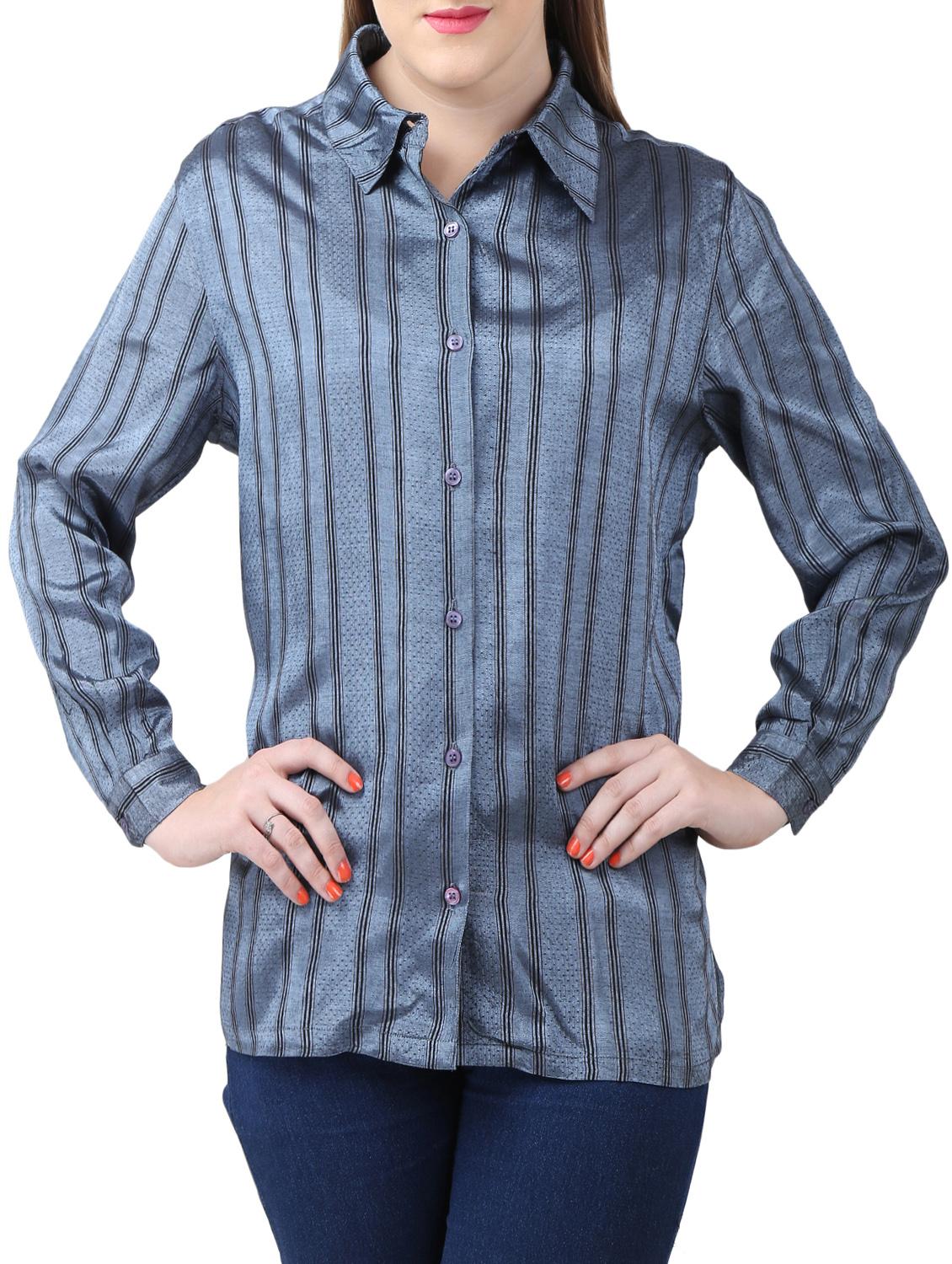 blue striped viscose shirt - 15030815 - Zoom Image - 1