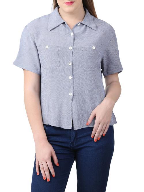 blue viscose checkered shirt - 15030818 - Standard Image - 1