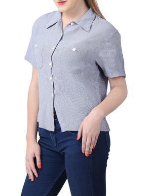 blue viscose checkered shirt - 15030818 - Standard Image - 2