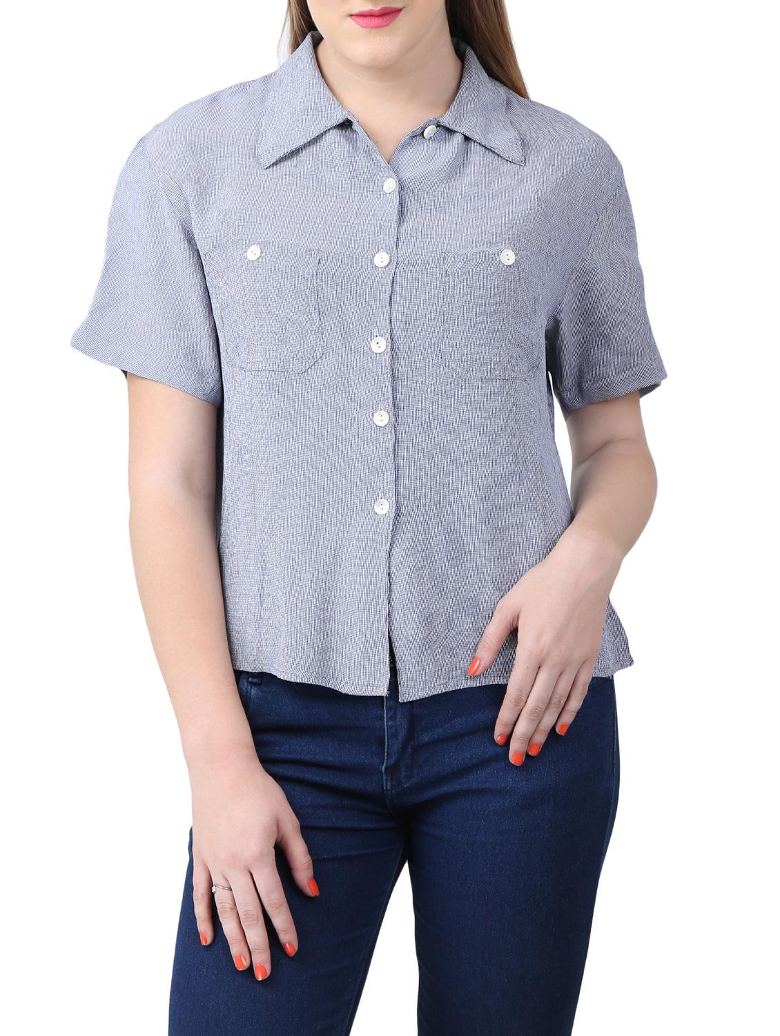 blue viscose checkered shirt - 15030818 - Zoom Image - 1