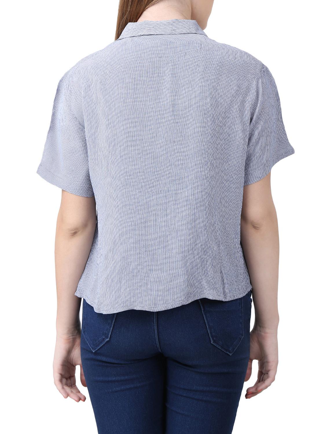 blue viscose checkered shirt - 15030818 - Zoom Image - 3