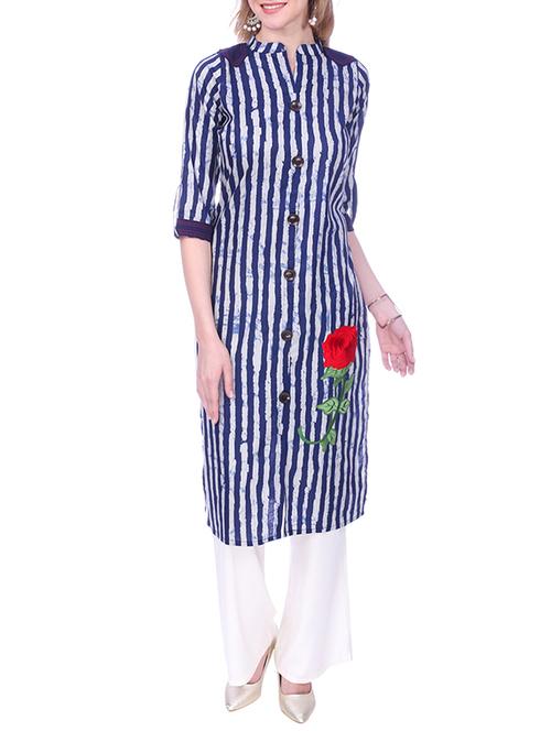 blue cotton kurta - 15030858 - Standard Image - 1