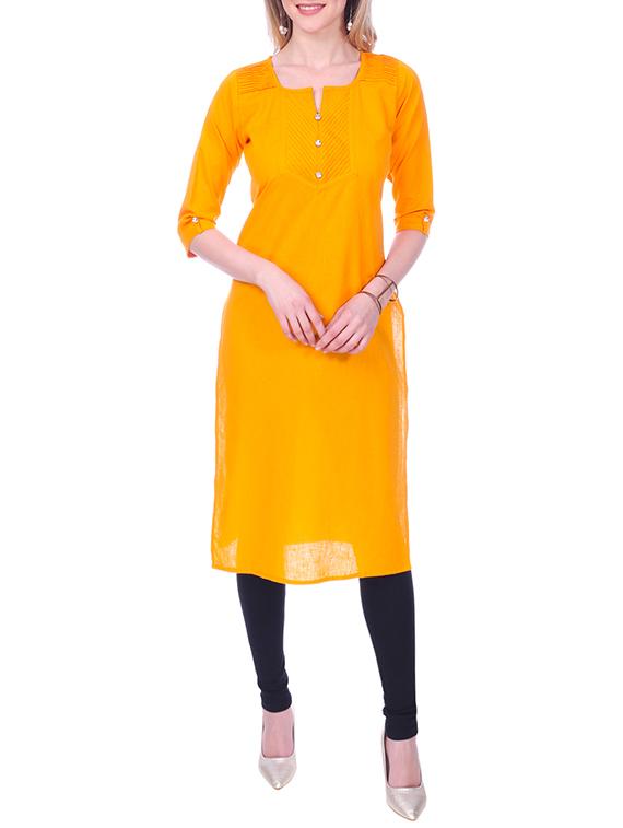 yellow cotton solid kurta - 15030860 - Zoom Image - 1