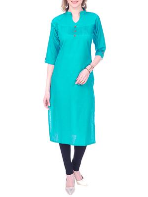 sky blue cotton solid straight kurta - 15030861 - Standard Image - 1