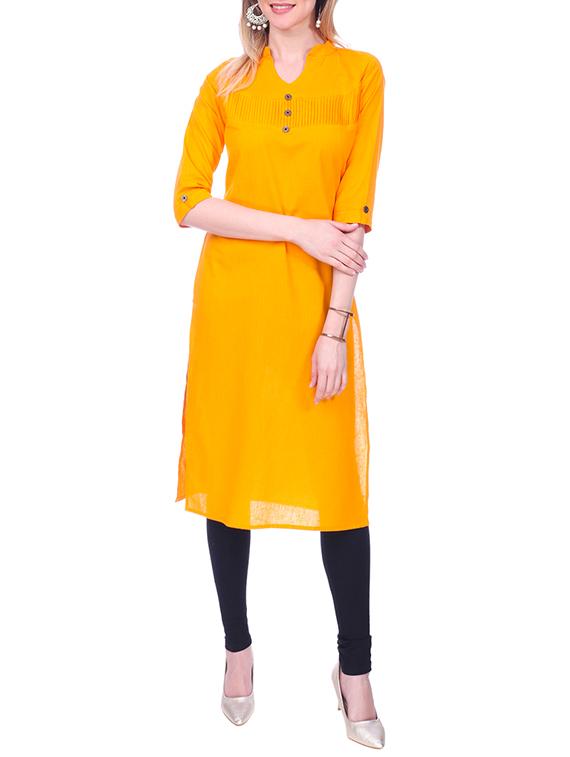 yellow cotton solid kurta - 15030862 - Zoom Image - 1