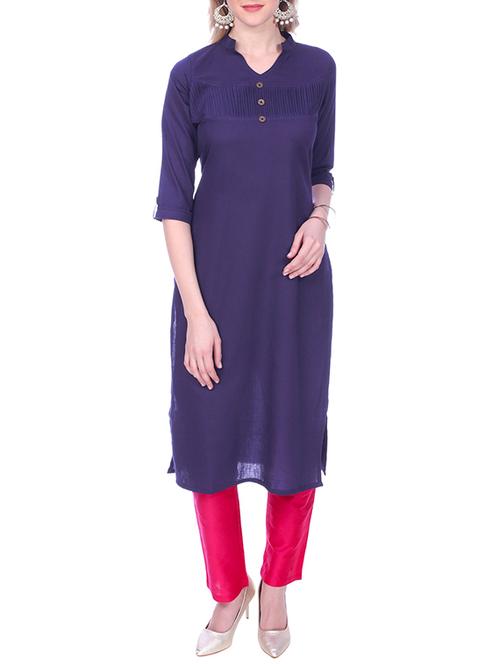 purple cotton solid kurta - 15030863 - Standard Image - 1